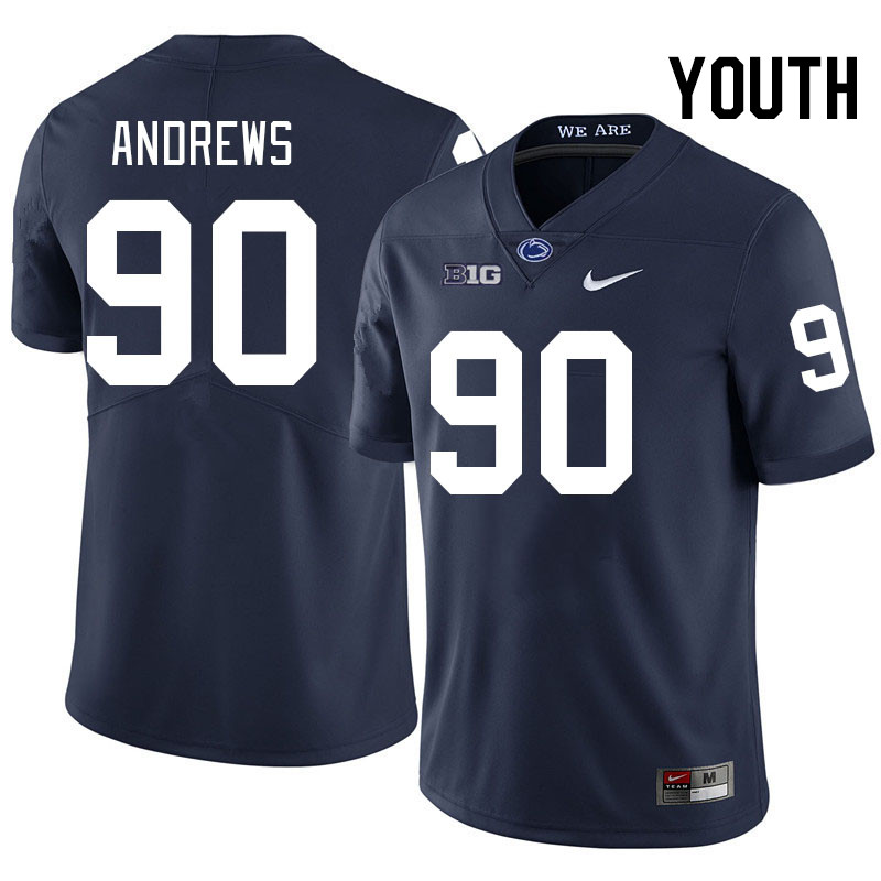 Youth #90 Liam Andrews Penn State Nittany Lions College Football Jerseys Stitched-Navy